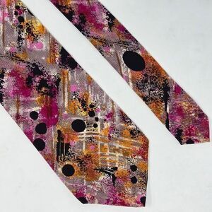 ALTEA MILANO ITALY SILK TIE ORANGE PINK BLACK ABSTRACT SPLATTER 3.75" X 57"